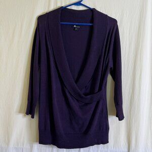 NWOT AB Studio Faux Wrap V-Neckline Purple 3/4 Sleeve Knit Sweater Top Size XL